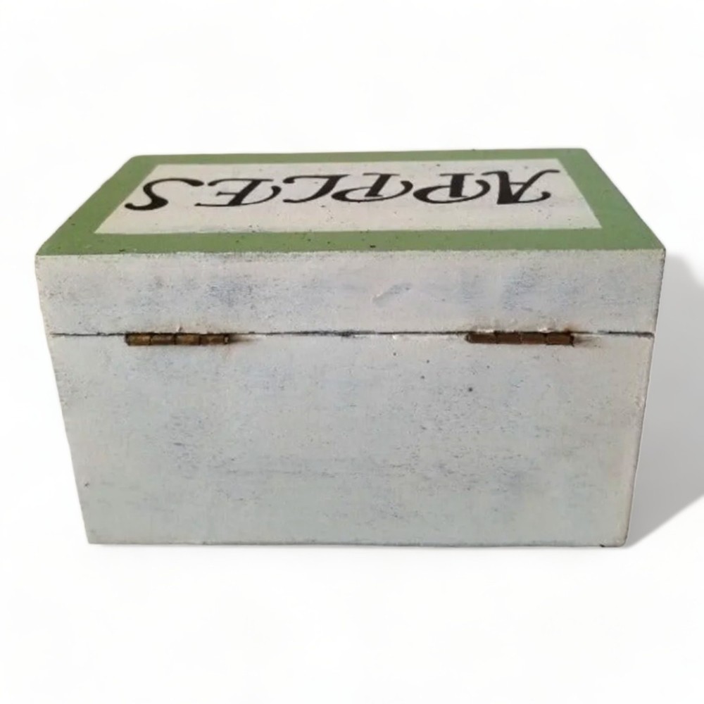 Apples Wooden Cart Recipe Box Chest Container Hinged Lid Decoration - Picture 4 of 6
